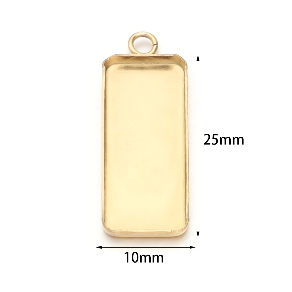 10pcs 10x25mm Stainless Steel Rectangle Blank Bezel Tray Pendant Cabochon Base For DIY Jewelry Making Necklace Acccessories