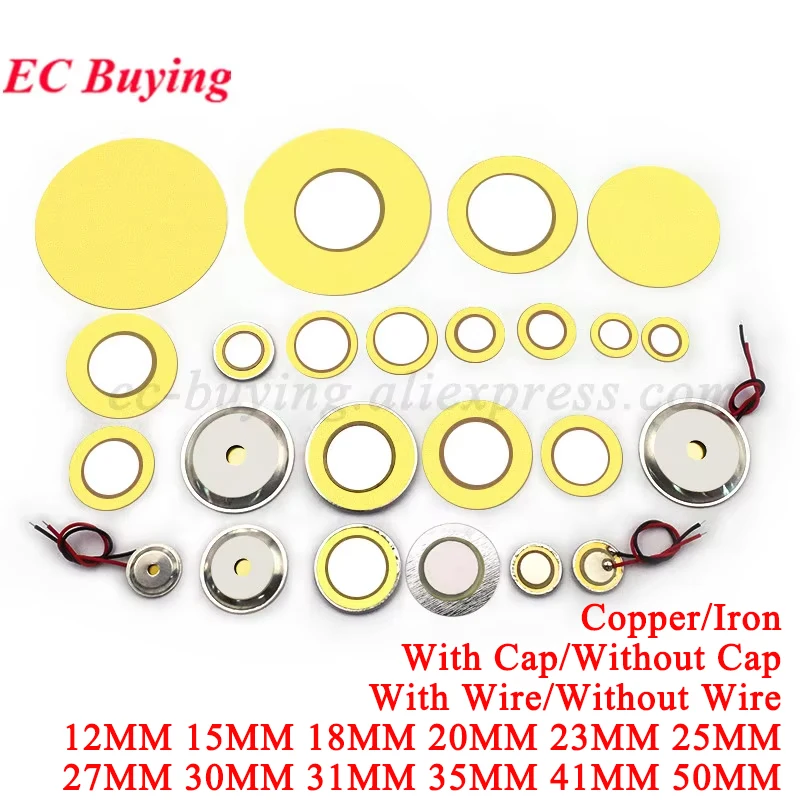 5-20Pcs Buzzer 12MM 15MM 18MM 20MM 27MM 35MM 50MM Copper Soldered Wire Piezoelectric Piezo Ceramic with Wire for Loudspeaker