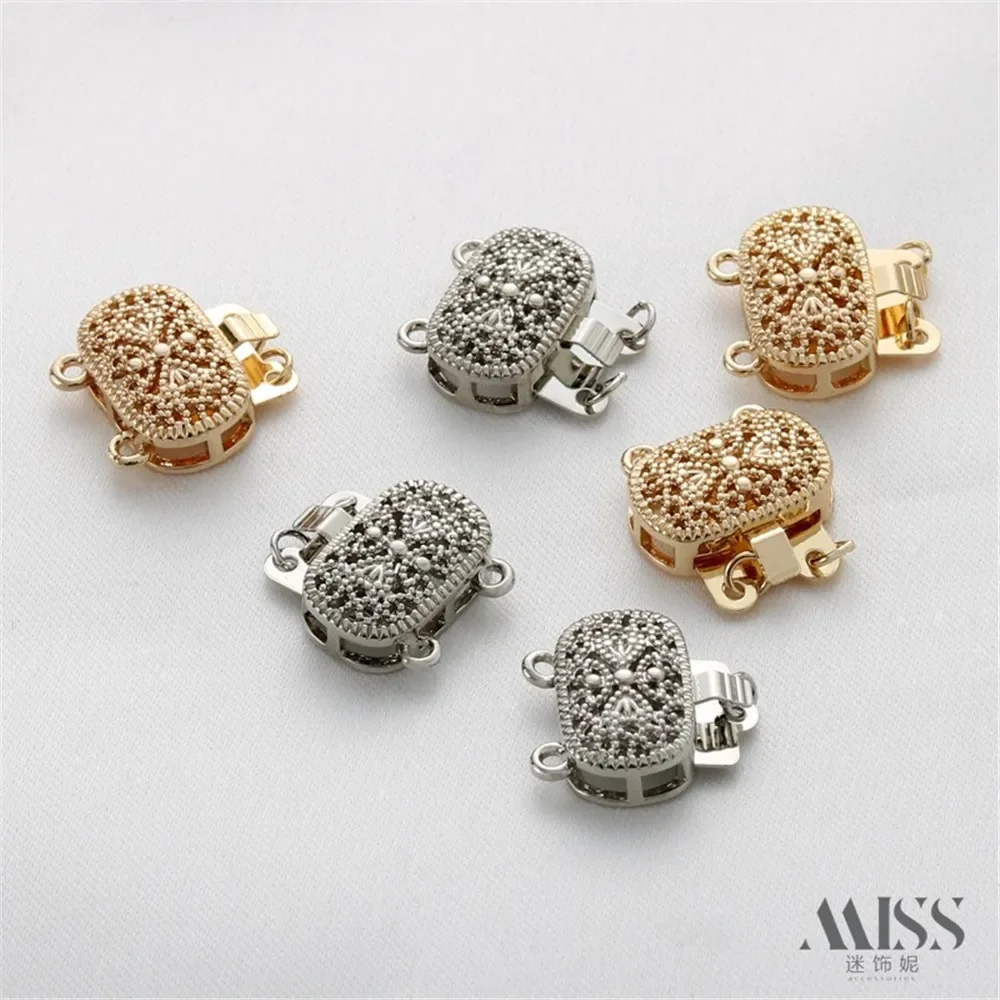 14K Gold-plated Patterned Hollow Rectangular Double Hanging Buckle Connection Buckle DIY Pearl Necklace Finishing Accessories