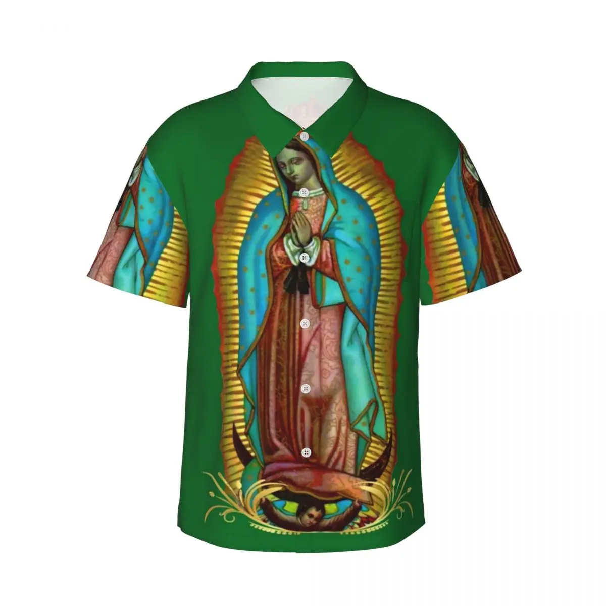 Virgin Mary Casual Shirt Our Lady of Guadalupe Trendy Summer Shirts Men Short Sleeve Beach Breathable Graphic Oversized Blouses