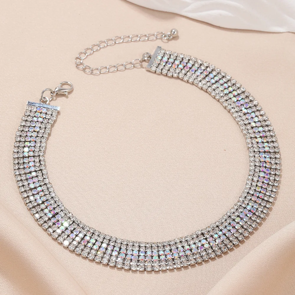Exaggerated full diamond collar super flash hip hop claw diamond collar fashion necklace light luxury bridal necklace