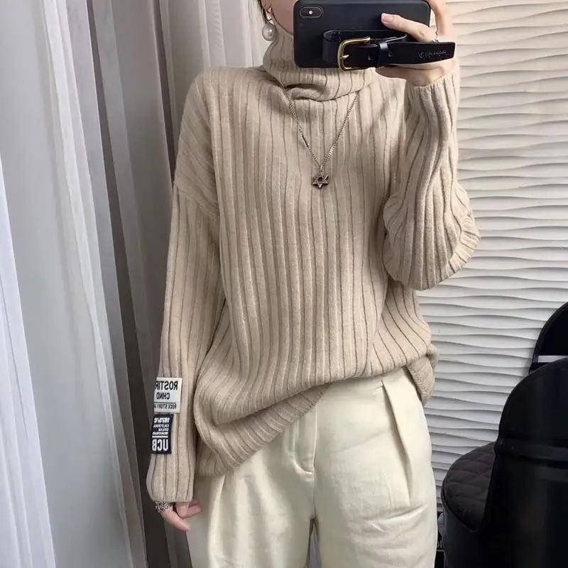 Mode Coltrui Gesplitst Koreaanse Effen Kleur Truien Dames Kleding 2023 Winter Losse Gebreide Casual Pullovers All-Match Tops