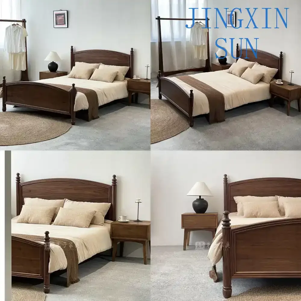 All Solid Wood Bed Frame for Modern Home Bedroom Light Luxury Black Walnut Double Bed 1.5m Platform Bed Frame for King Size