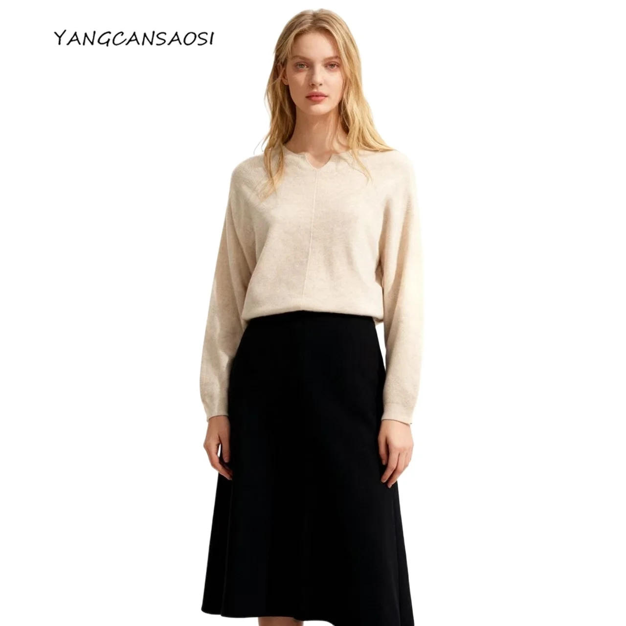 

Women's Fashion Autumn/Winter Soft Temperament Semi Open Collar 100% Wool Seamless Versatile Long Sleeved Knitted Sweater