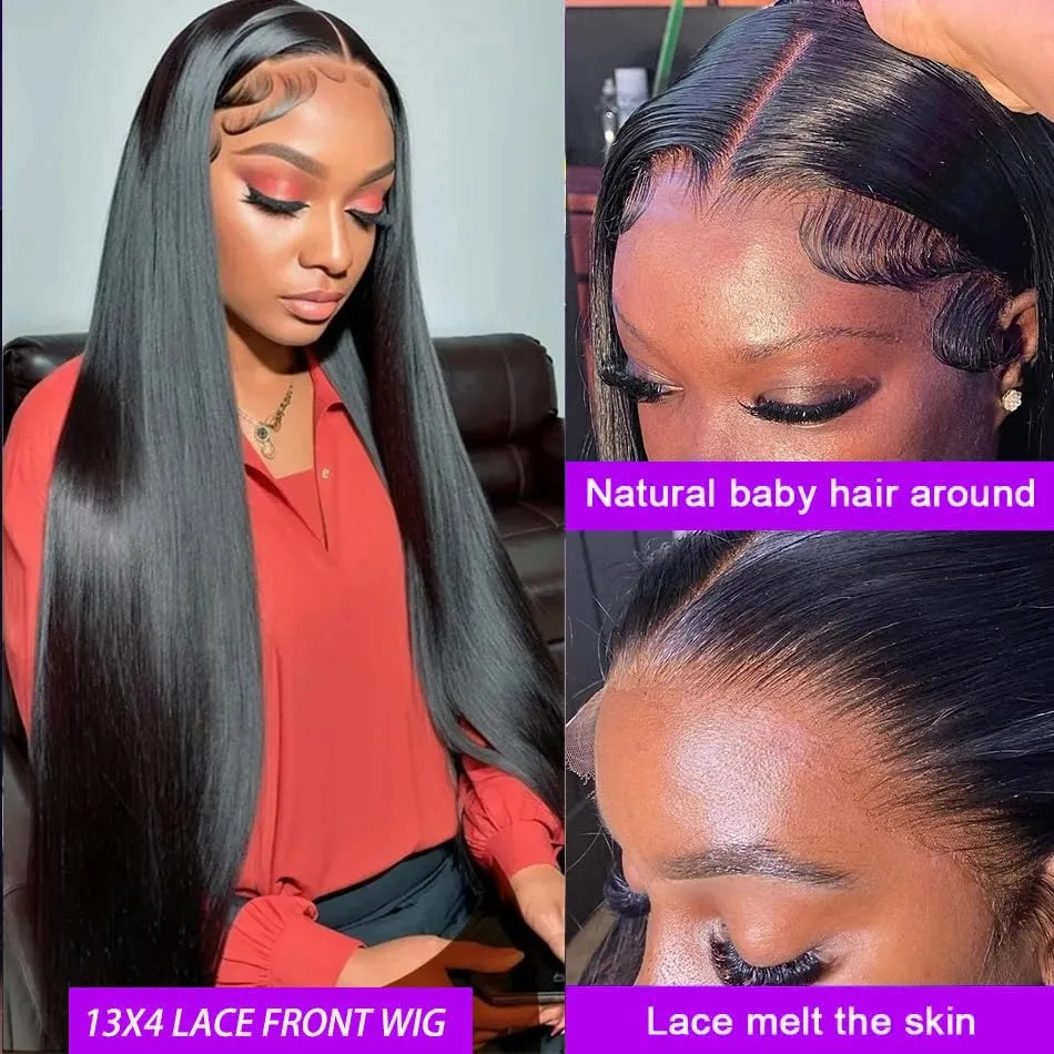 13x4 HD Lace Front Wigs Human Hair Bone Straight 200% Density 12A Transparent Lace Frontal Wig With Baby Hair For Black Women