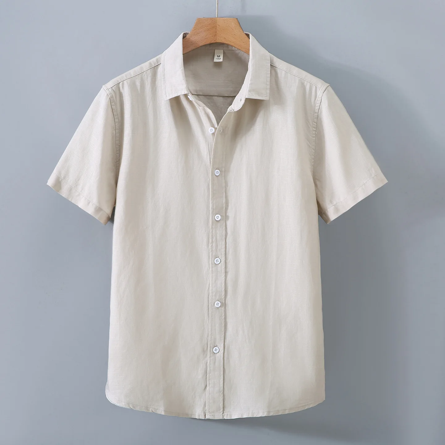 

Linen Rayon Short Sleeve Shirt Men's Summer Thin Breathable Sun Protection Casual Shirt Pure Color Turn-down Collar Leisure