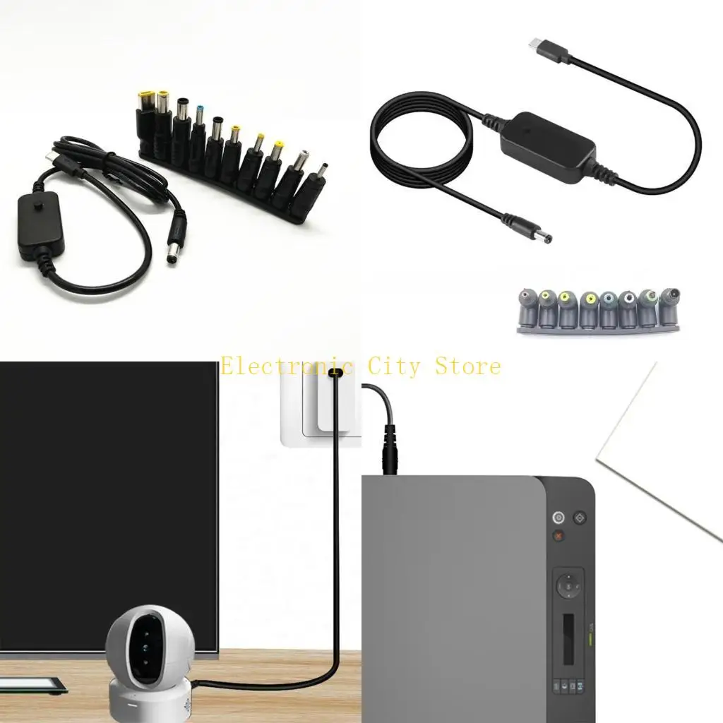 

5 В 9 В 12 В 15 В 20 В USB C до 5,5x2,1 мм кабель с 8 сменным адаптером Hu8d