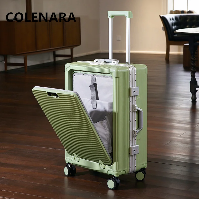 COLENARA 20"PC Suitcase Laptop Boarding Case 24 Inch Front Opening Boarding Case Women's Universal Wheel Rolling Luggage