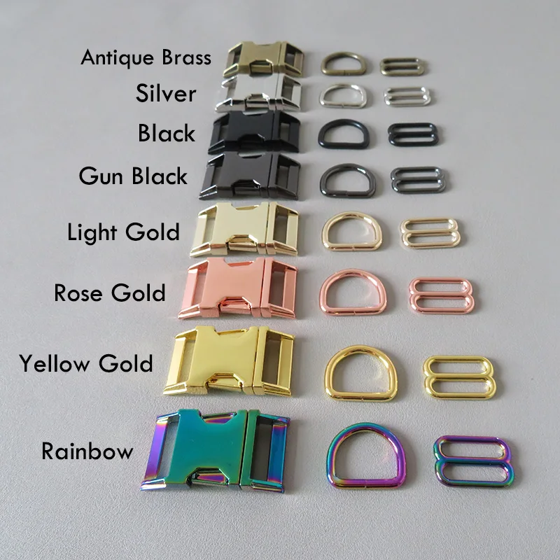 1Set Pet Dog Collar Paracord Metal D Ring Slider Adjuster Belt Loop Side Release Buckle Sewing Accessory Harness Hardware