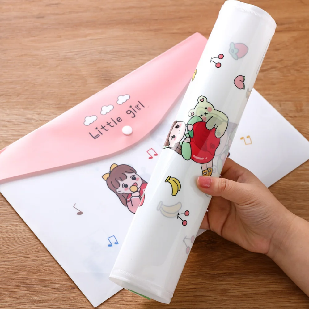 4 pcs น่ารักปุ่ม Snap A4 แฟ้มกระเป๋าเอกสาร Protector รูปแบบการ์ตูนการ์ตูนแฟ้มกระเป๋าพลาสติกหนาข้อมูลกระเป๋า Office