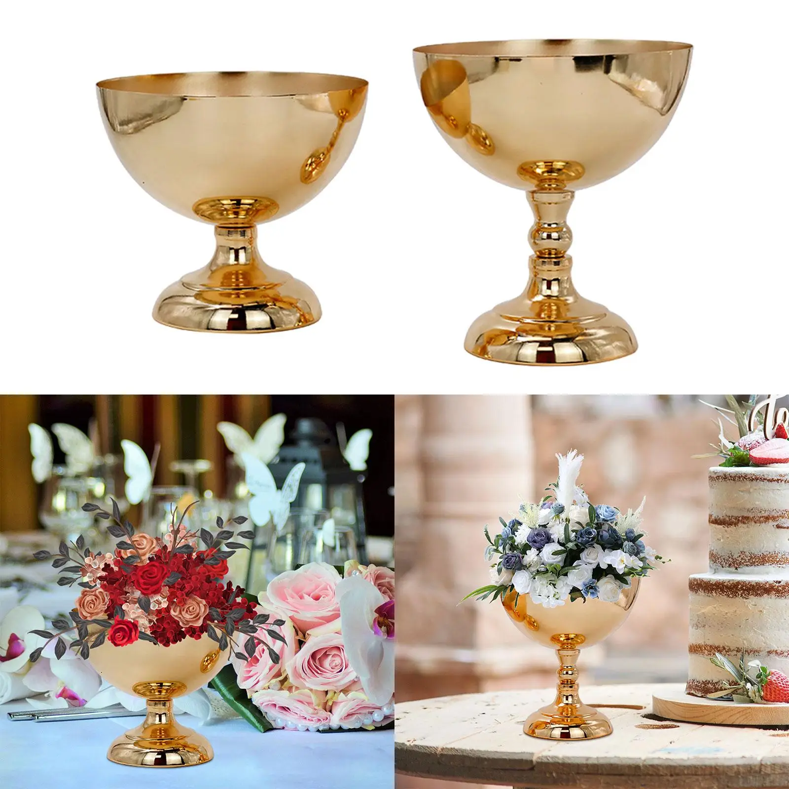 Golden Wedding Flower Vase Metal Planter Table Centerpiece Luxury Indoor Outdoor Decoration for Anniversary Party Home Reception