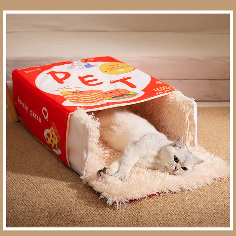 Japanese Style Fully Enclosed Biscuit Box Pet Cats Bed Rectangular Pull Out Snack Kitty Resembling Secure Cat House Cushion Cave