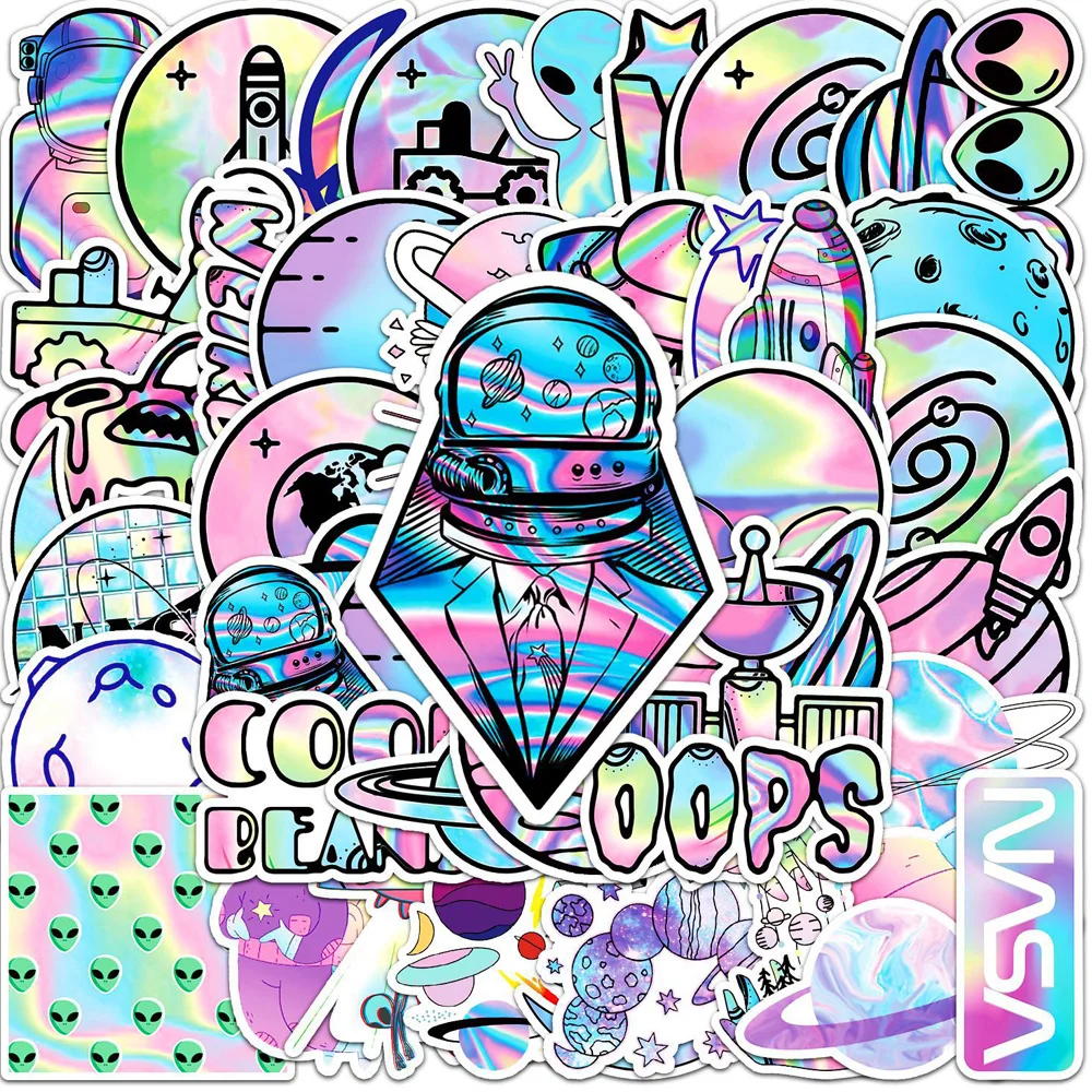 

10/30/50pcs Cartoon Holographic Laser Outer Space Stickers Luggage Computer Tablet Aesthetic Decoration Graffiti Decals Sticker