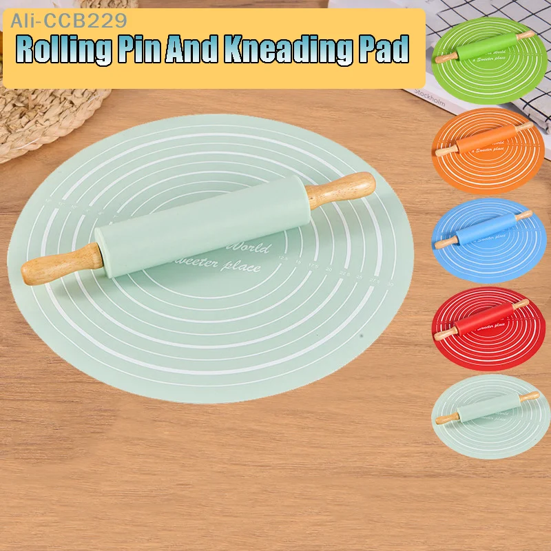 Silicone Dough Mat And Non-stick Rolling Pins Set Kneading Pad Anti-Slip Pastry Boards For Pizza Pastry Bread Baking Tools