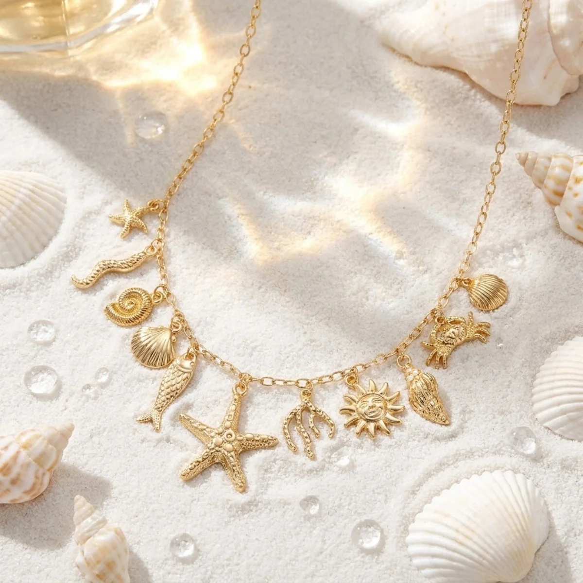 Boho Küsten-Halskette mit Seestern, Muschel, Seepferdchen, Schnecke, Fisch, Kokosnussbaum-Anhänger für Damen und Herren, Sonnen-Hummer-Choker, Sommer-Schmuck – Detail 24