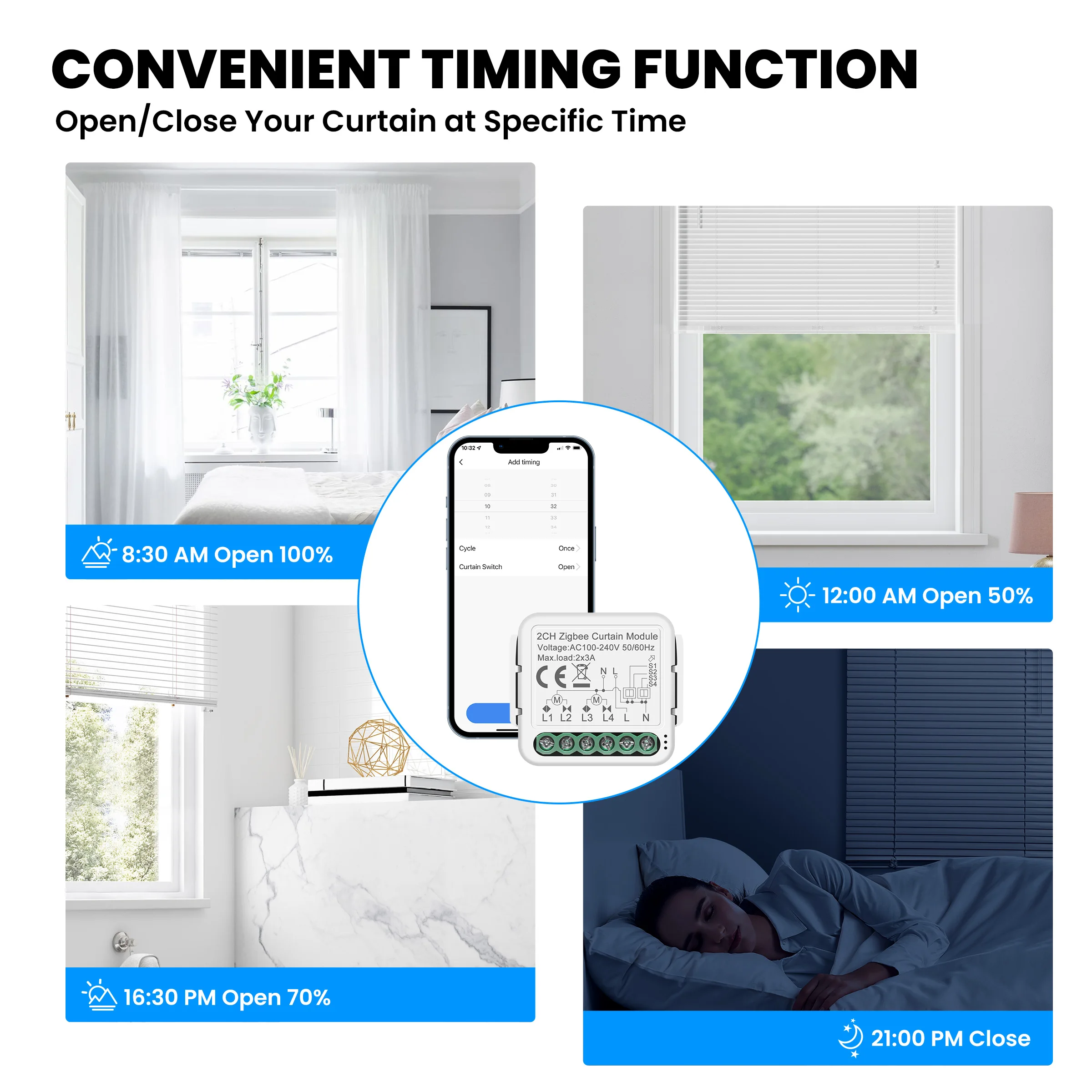 GIRIER Tuya ZigBee/WiFi RF433 Smart Curtain Blind Switch Module for Roller Shutter Electric Motor Works with Alexa Google Home