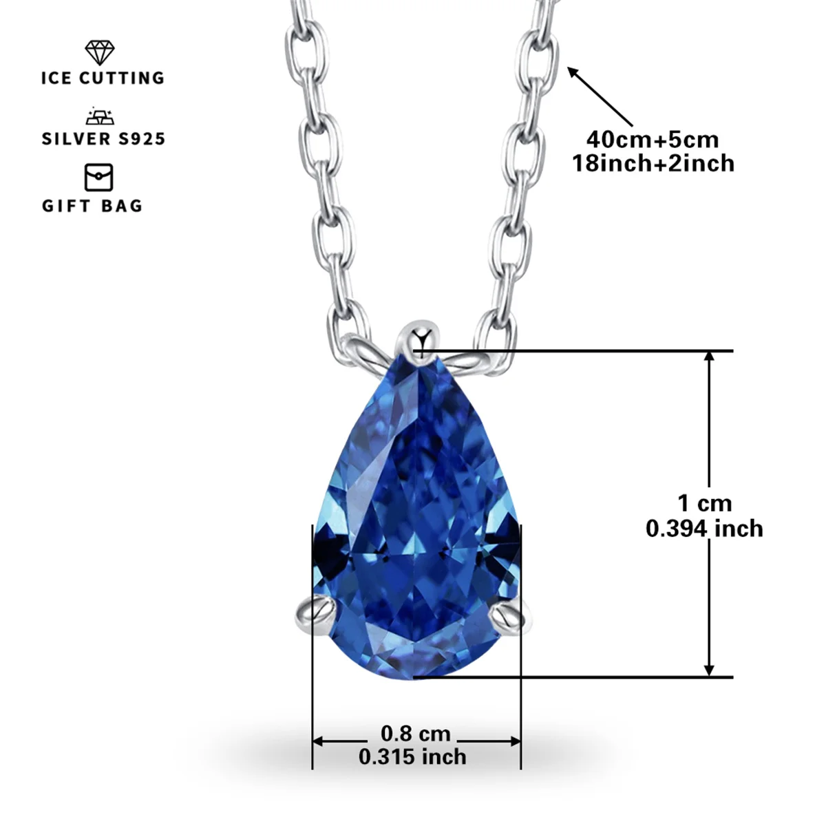 S925 silver plated platinum and golden High carbon ice cutting Tanzanite blue pear Zircon women's pendant necklace fine jewelry