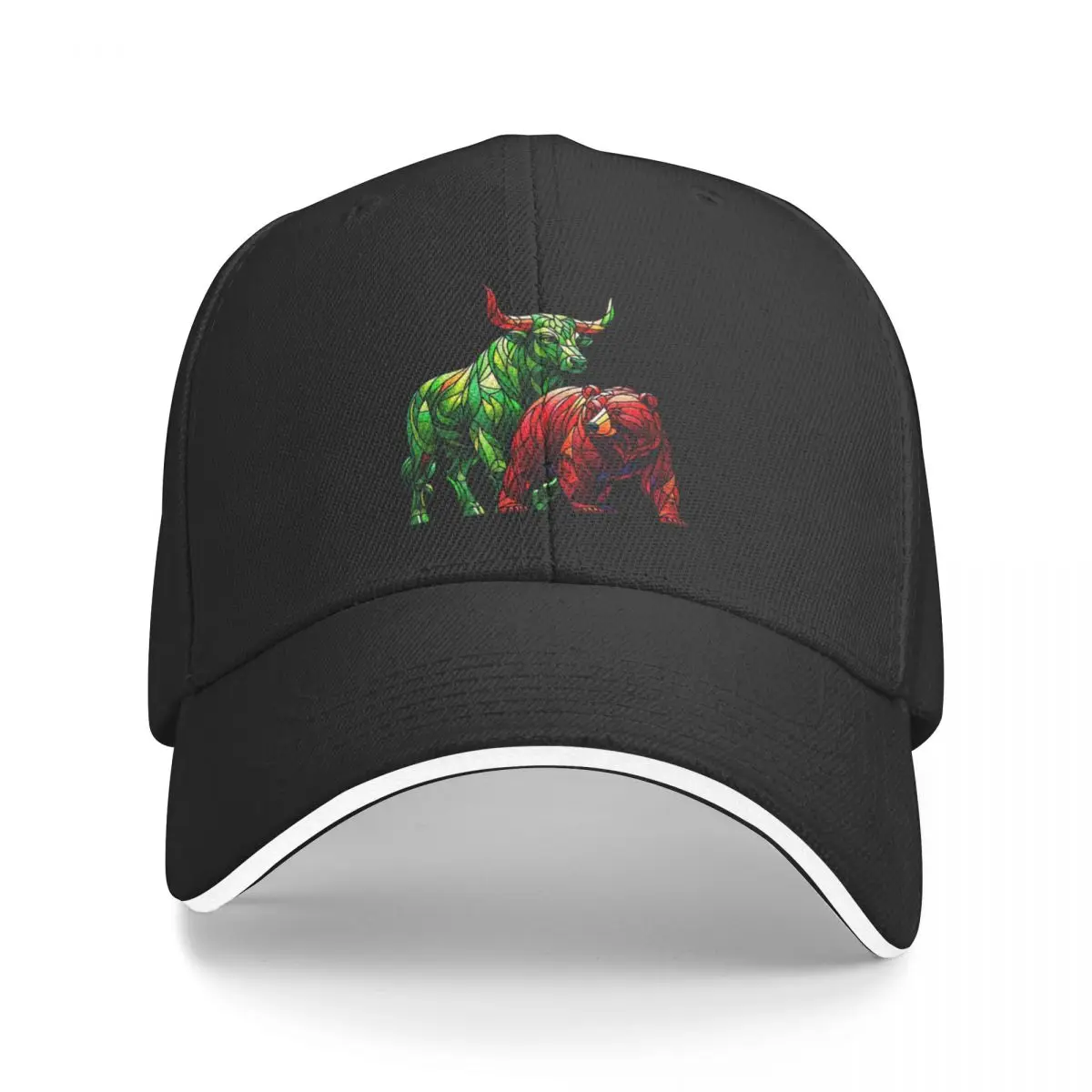 

Stained Glass Green Bull and Red Bear Baseball Cap New In Hat Hat Baseball Cap Female Men's