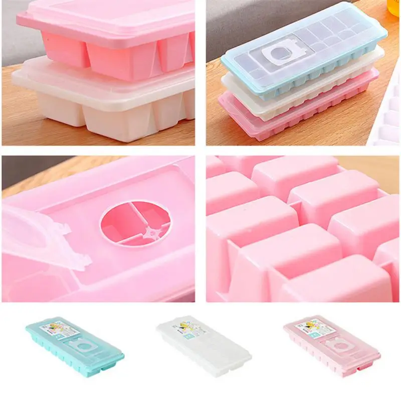 Drinks Silicone Mold Maker Tray Kitchen Tool With Lid Soft Bottom 16-grid Tray Ice Mould Durable