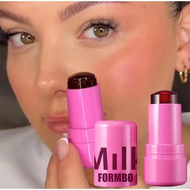 3-in-1 Milk Jelly Tint Facial Blusher Wand Blush Stick Lip Cheek Eye Lip Tint Beauty Makeup Moisturized Long Lasting Matte Rouge