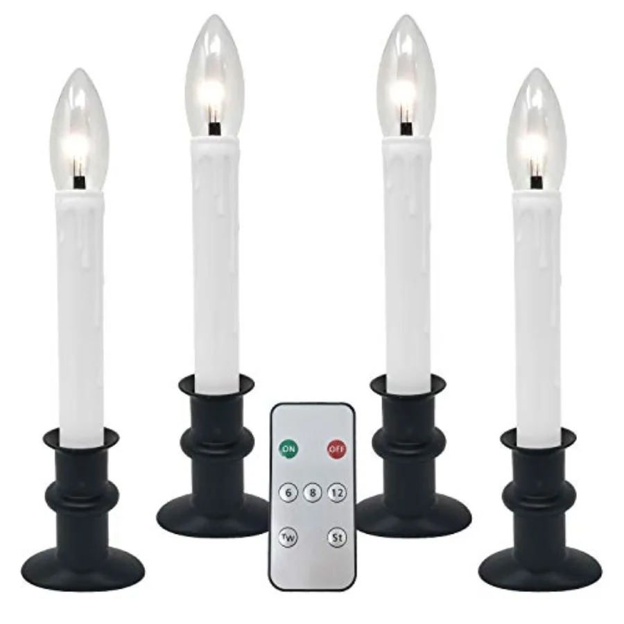 

Ultra-Bright LED Window Candles with Timer Remote Control Twinkle/Steady LED Light Battery Operated Slim-Line Metal Base Adjust