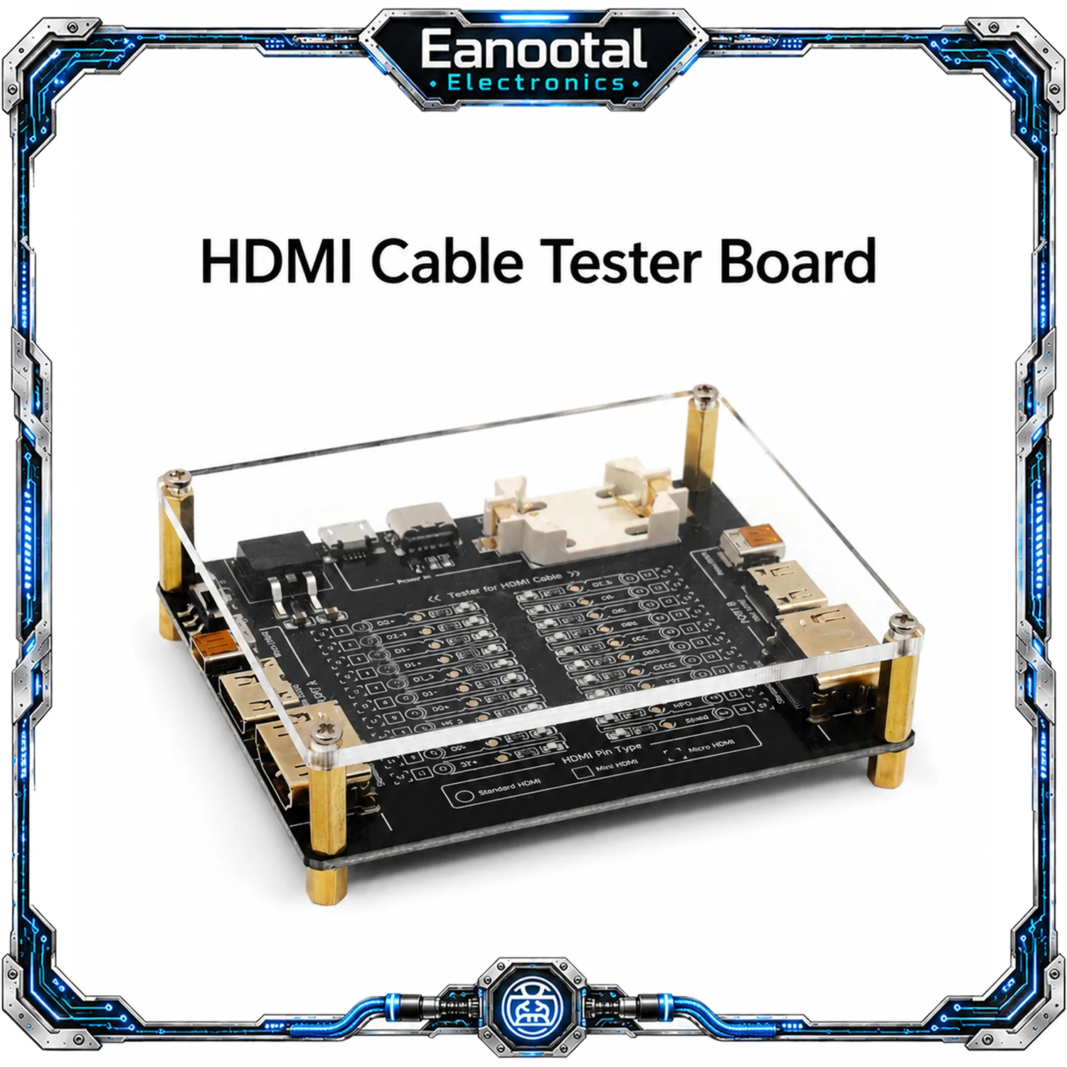 HDMI Test Board HDMI Data Cable Tester + LED Indicator Port A/B Standard Mini Micro HDMI Type Wire Checker with Acrylic Case