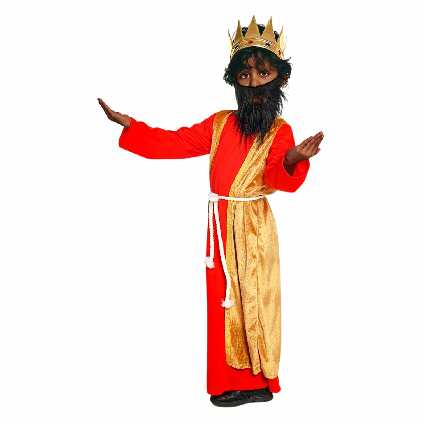 Kids Boys Medieval Kings Role Play Crown Coat Dress Beard Scepter Sets Children Outfit Halloween Cosplay Costumes