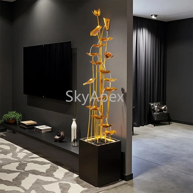 Living Room High End Gold Lucky Flowing Water Floor Ornament Circulating Water Feature Fountain  TV Cabinet Side Sile Decoration