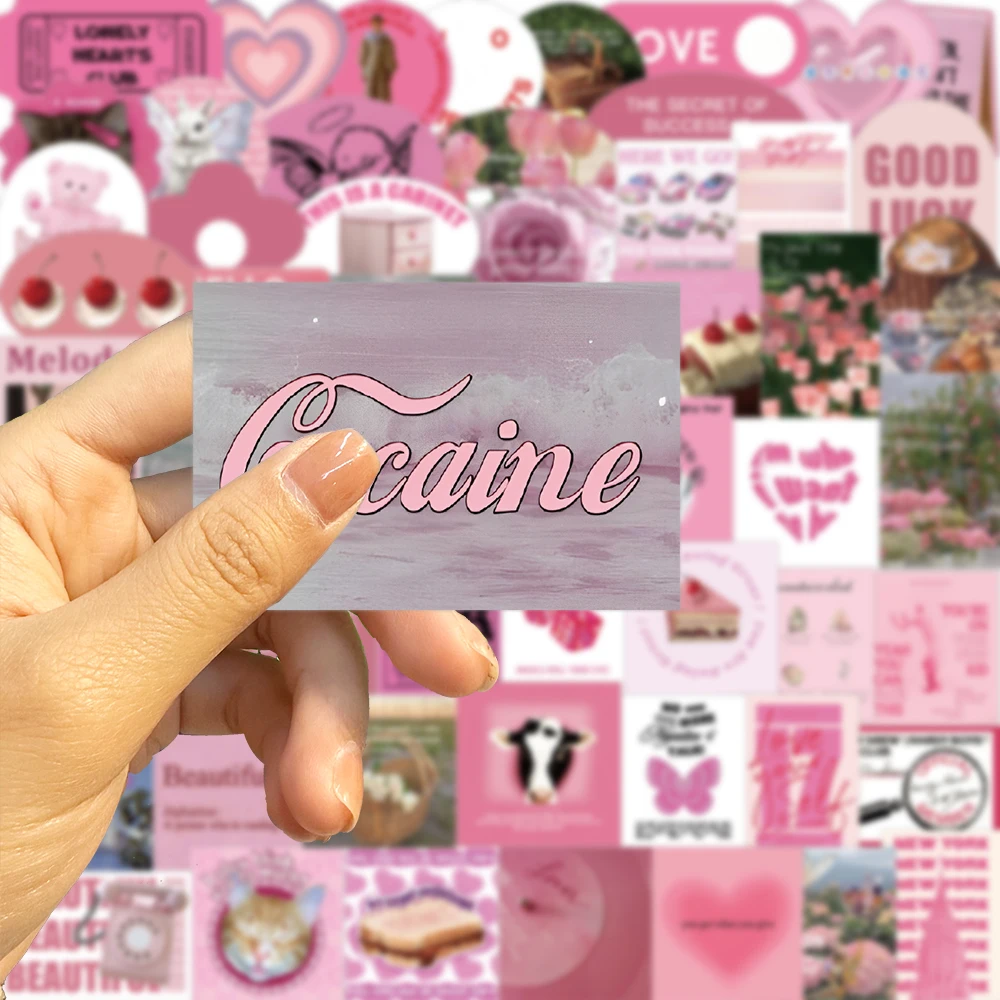 56PCS Ins Style Simple Fresh Pink Girl Cute Sticker Aesthetic Decal for Diary Fridge Notebook Phone Waterproof Bottle Sticker