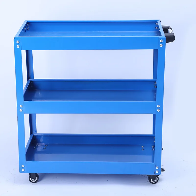 

Сверхмощная трехполковая сервировочная тележка с поворотом на 360° ° Поворотные колеса и эргономичная ручка для хранения для чистки складских гаражей