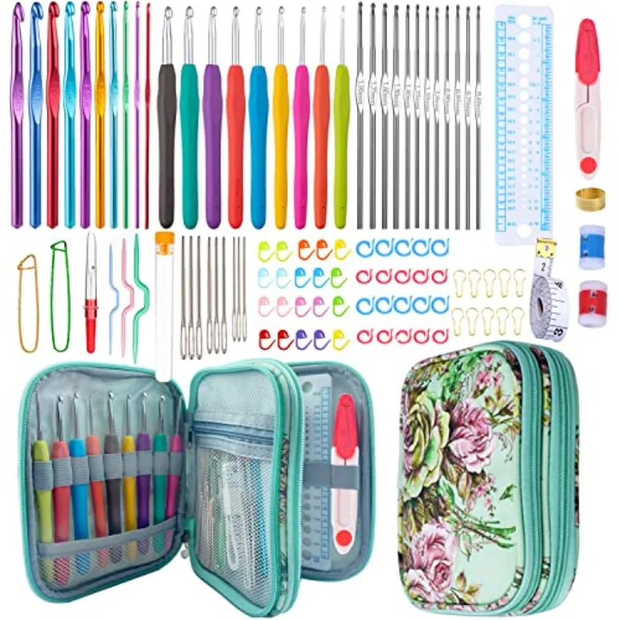 

102pcs Crochet Hooks Set Crochet Hook Kit with Case Ergonomic Crochet Needles for Arthritic Hands and Crochet Accessories Compl