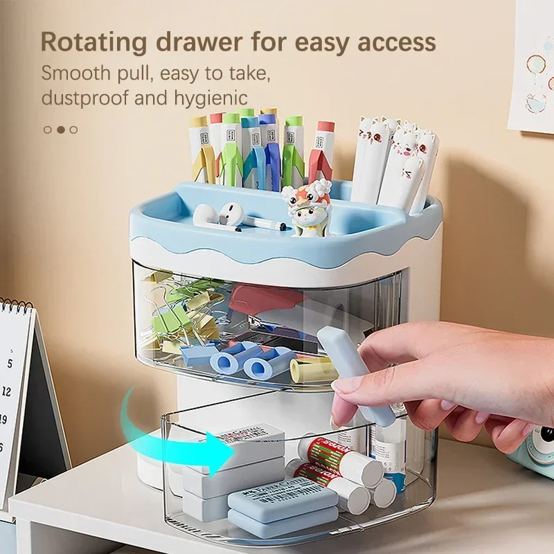 

Cute Kawaii Rotating Pen Holder Desktop Drawer Stationery Box Case School Office Desk Stationery Storage Box Jewelry Organizer