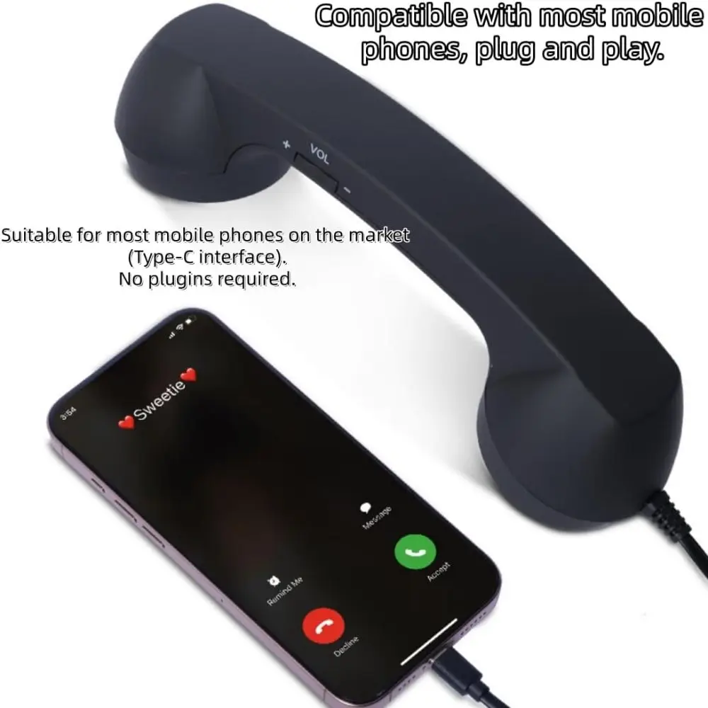 New with Microphone Phone Handset Type-C Telephone Style Landline Handle Receiver Tangle Free Wire Handheld Cell Phone Receiver