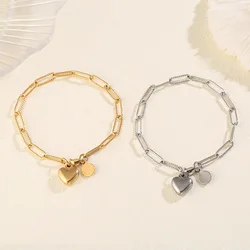 simple stainless steel paperclip chain cute love heart charm handmade women bracelet jewelry for female friends
