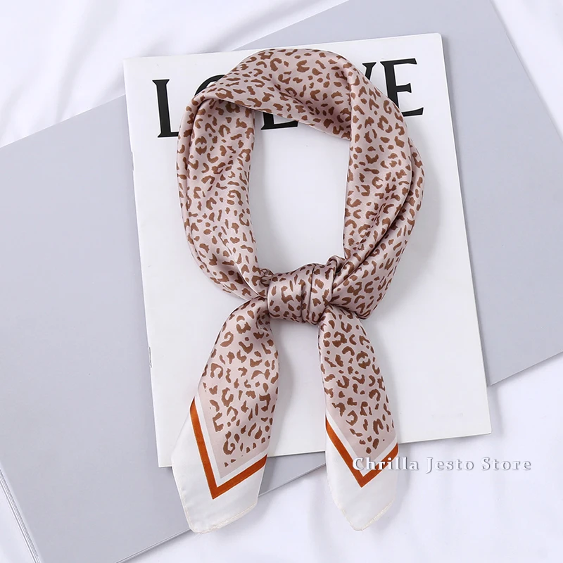 Spring Autumn Ladies Business Wear Decoration Leopard Printed Square Handkerchief Soft 70x70 Small Imitated Silk Scarf