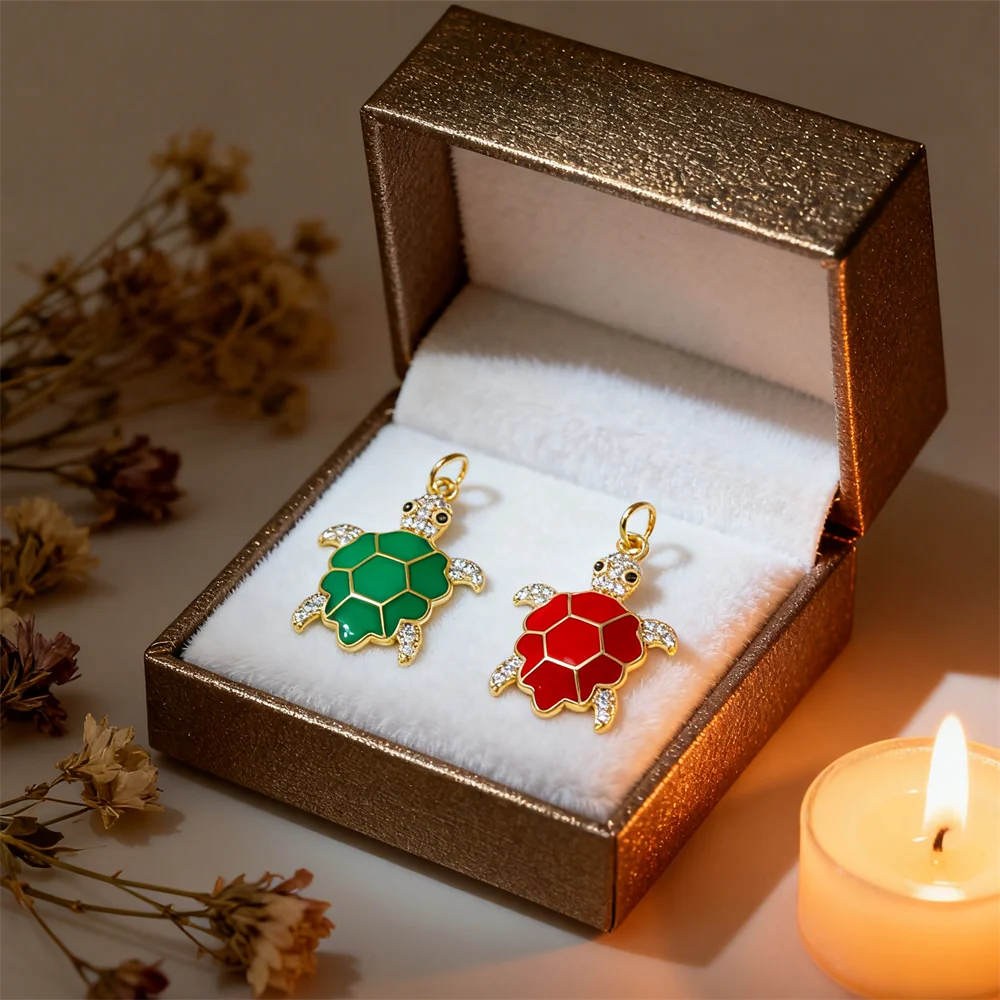 

4Pcs Pendant Sparkling Brass Cubic Zircon Enamel Charm Turtle Diy Jewelry for Necklace Bracelet Making Accessories for Women Men