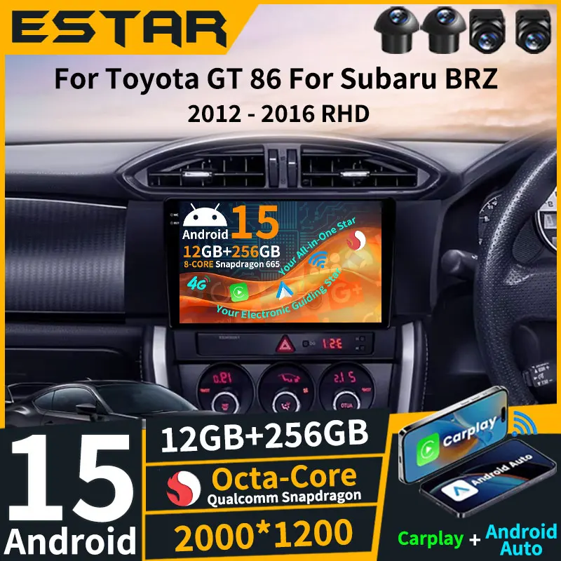 

Беспроводной Carplay Android 15 для Toyota GT 86 для Subaru BRZ 2012-2016 RHD Мультимедиа BT 4G LTE GPS Автомобильный радиоприемник RDS Стерео QLED