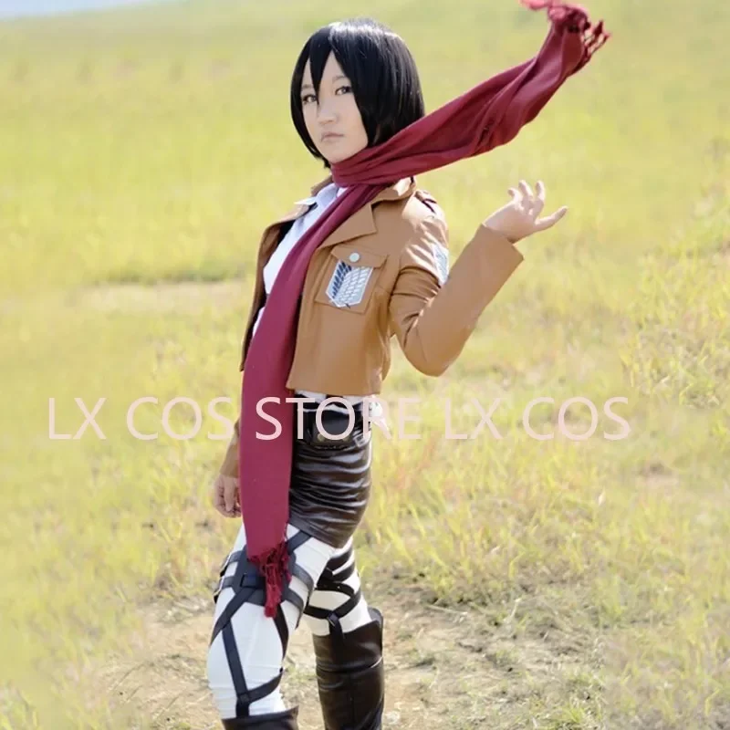 Mikasa Ackerman Short Bob Black Shingeki no Kyojin Cosplay Costumes Full Set Halloween Anime Clothes Cos