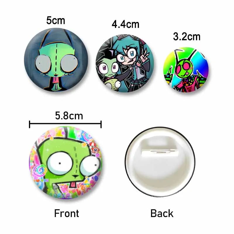 Anime TV Series Invader ZIM Enamel Pins Cartoon Dib Pig Brooch Funny Round Badges on Bag Hat Decor Jewelry Gift for Fans Friends