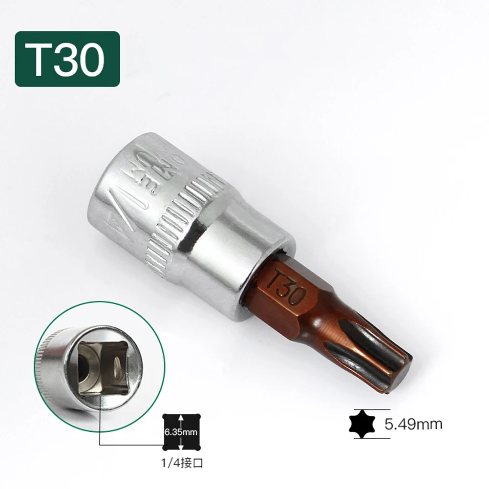 Puntas de destornillador Torx de 5 uds., herramientas de cabeza de enchufe de accionamiento de 1/4 pulgadas T15/T20/T25/T30/T40, equipo de Metal, herramientas manuales, accesorios de piezas