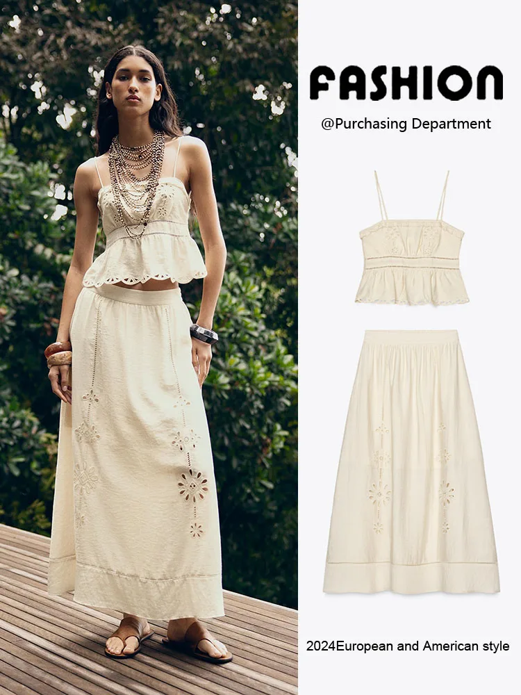 

Новый летний женский топ, ажурная юбка-миди, этнический сценический костюм, V-Ne Svel, модная повседневная одежда