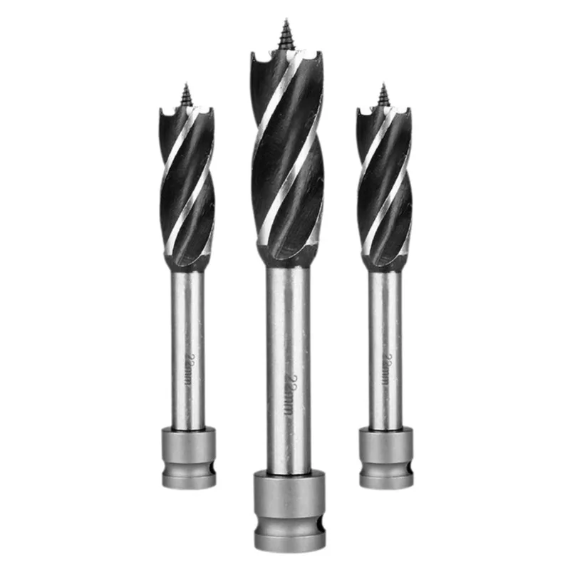 Long Extended Four Cutting Edges Auger Bit, Four Groove Spiral Wood Drilling Bit Compatible with Impact Wrench & Electric Drill