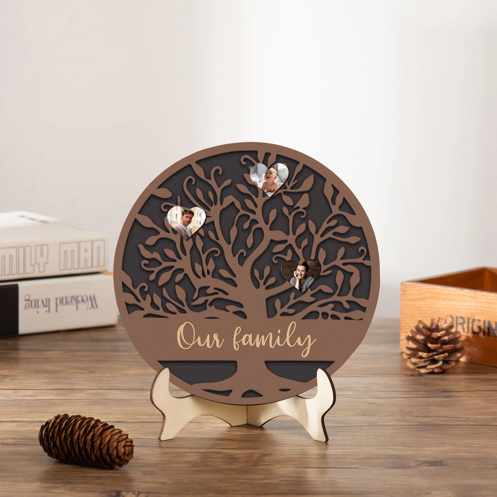 

Personalized Family Photos Tree Frame Wooden DIY Handicrafts Custom Photos Desktop Ornaments For Mom Dad Decoration