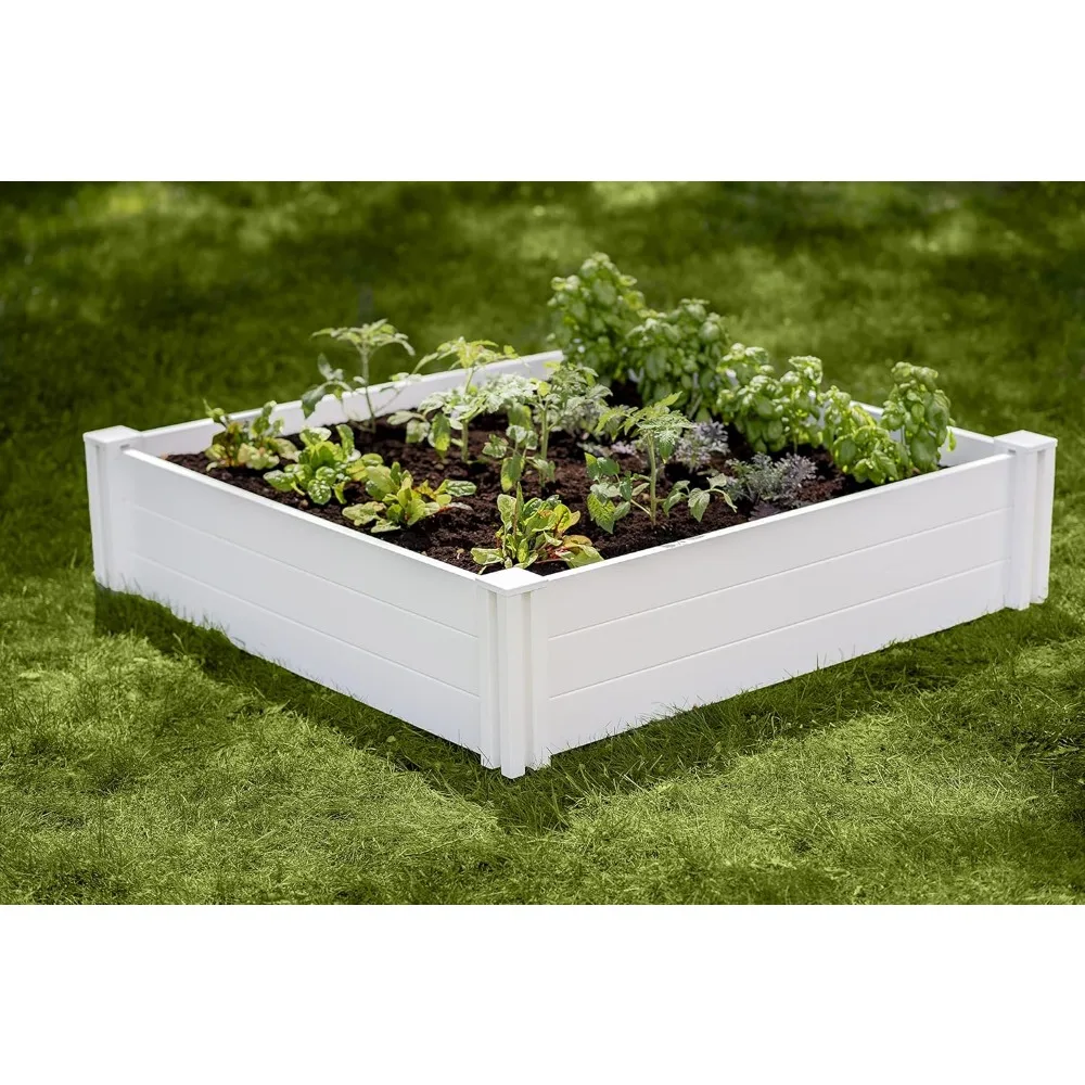

4-Foot by 4-Foot White Vinyl Modular Garden Bed, 11 Inches Tall, PVC, BPA and Phthalate Free