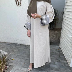 Fashion Flowers Printed Muslim Dress Robe Linen Abaya Female Modest Dress Prayer Clothes Muslim Outerwear Kaftan Abaya