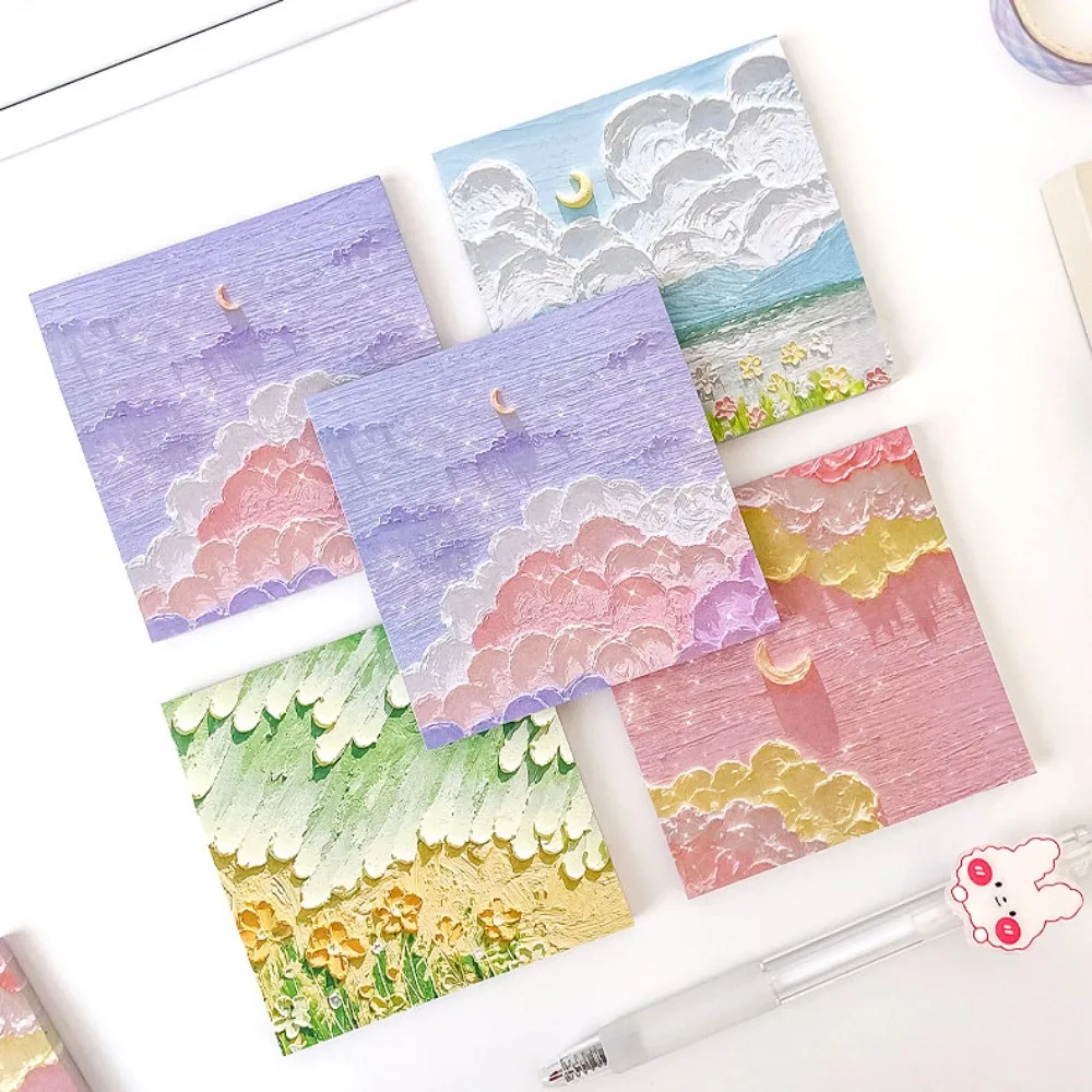 Landscape Oil Painting Flower Sticky Notes with Scrapes Stickers Simple High-value Note Pad Paper for Student Office Stationery