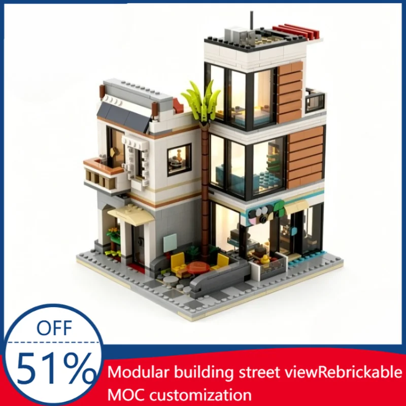 

850PCS Pet Shop And Cafe Modular Building Model Custom Building Blocks Assembly City Scene Educational Toy Creative Display Gift