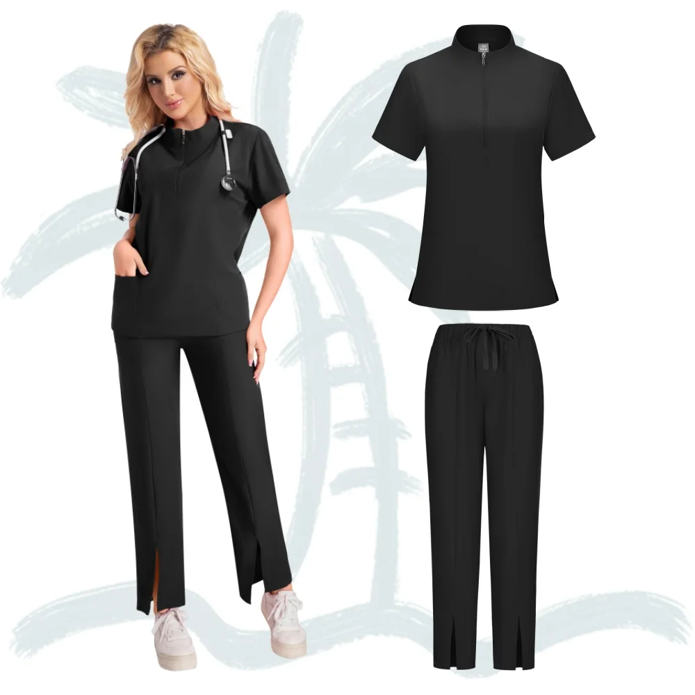 Combinaison de travail de haute qualité pour Spa, uniforme d'hôpital pour infirmières, ensembles de frottement pour femmes, ensemble de gommage à fermeture éclair, uniformes médicaux à manches courtes