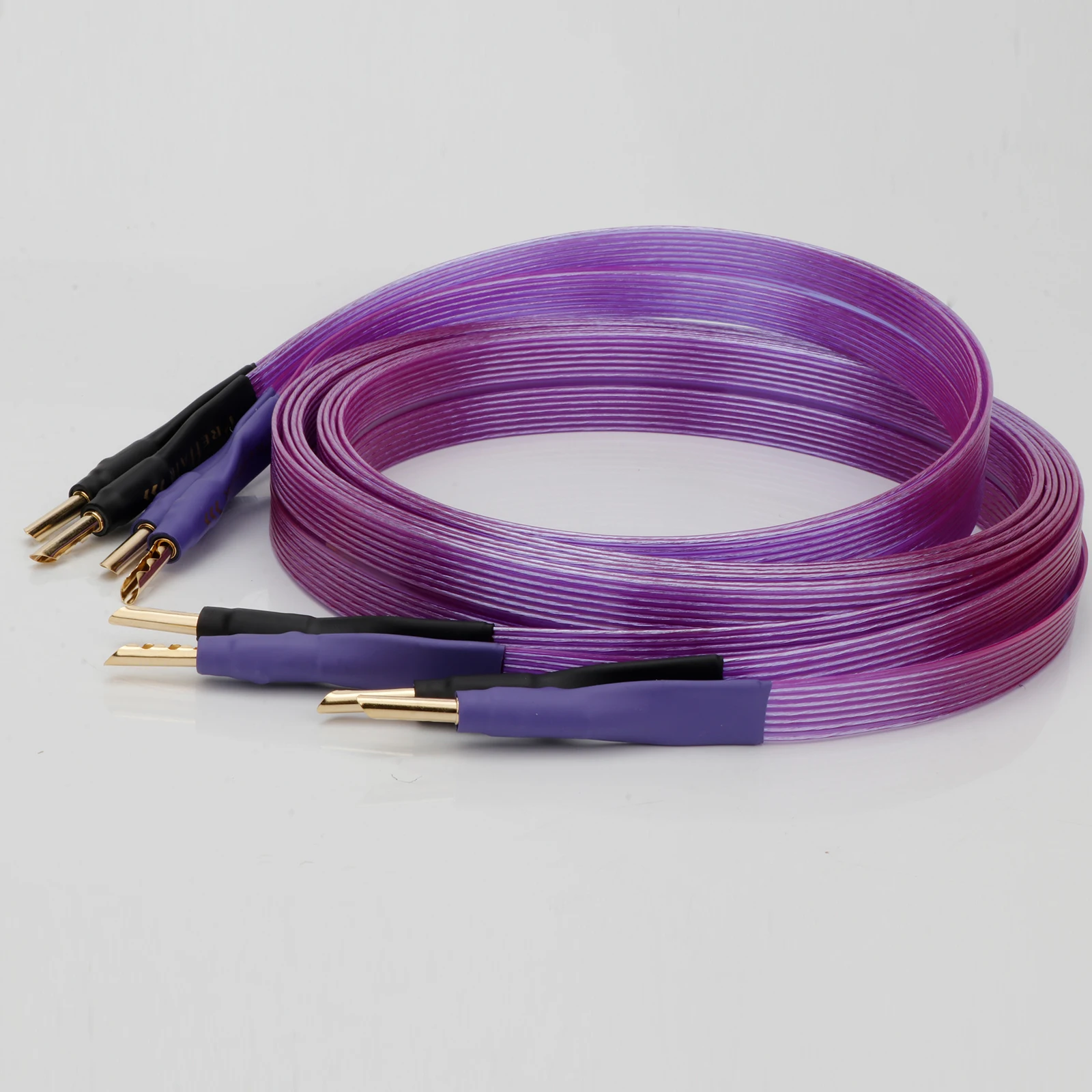 HiFi OCC Speaker Cable Hi-end Pure Copper Flat Belt with Serrated Solid Gold-plated Banana Y Plugs Cable for Speaker Amplifier