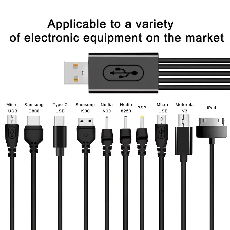 10 in 1 USB to Multi-ports USB Cable Phone Charging Cable Multi-head Charging Cable Cord For Samsung Travel Phone Charge Cable